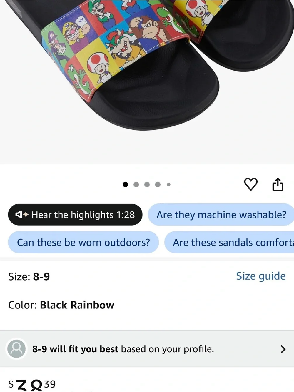 Nintendo Multicolor Super Mario Character Slides unisex 8/9